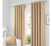 RayyanLinen Readymade Blackout Thermal Eyelet Ring Top Pair of Curtains Including 2 free Tiebacks (CREAM NATURAL BEIGE, Width 46" x Drop 54")