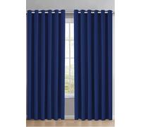 RayyanLinen Readymade Blackout Thermal Eyelet Ring Top Pair of Curtains Including 2 free Tiebacks (NAVY BLUE, Width 46" x Drop 54")