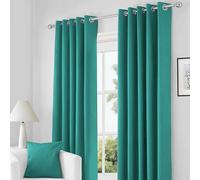 RayyanLinen Readymade Blackout Thermal Eyelet Ring Top Pair of Curtains Including 2 free Tiebacks (TEAL, Width 46" x Drop 72")