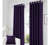RayyanLinen Readymade Blackout Thermal Eyelet Ring Top Pair of Curtains Including 2 Tiebacks (AUBERGINE PURPLE, Width 46" x Drop 72")