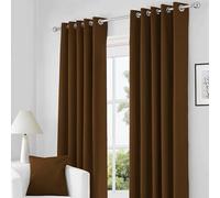 RayyanLinen Readymade Blackout Thermal Eyelet Ring Top Pair of Curtains Including 2 Tiebacks (CHOCOLATE, Width 46" x Drop 54")