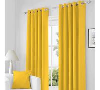 RayyanLinen Readymade Blackout Thermal Eyelet Ring Top Pair of Curtains Including 2 Tiebacks (OCHRE YELLOW, Width 66" x Drop 90")