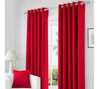 RayyanLinen Readymade Blackout Thermal Eyelet Ring Top Pair of Curtains Including 2 Tiebacks (RED, Width 46" x Drop 54")