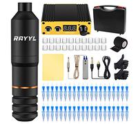 Rayyl Rotary Tattoo Machine Kit with Mini Power Supply, 40pcs Needles, Grip Tape, Ink Caps for Beginners & Professionals