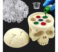 Rayyl Tattoo Ink Cup Holder Skull Head Design with 100PCS Large Tattoo Ink Caps for Beginners and Experienced Artists