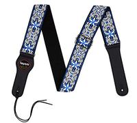 Rayzm Embroidery Guitar Strap, Jacquard Weave Cotton Strap for Acoustic/Electric/Bass Guitar with Plectrum Picks Pocket, Metal Buckle, 5cm Wide, Adjustable Length (Embroidery Blue)