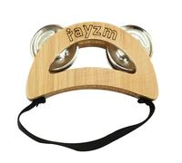 rayzm Foot Tambourine, Walnut Wood Lightweight Foot Drum Shaker Percussion Instrument with 8 Steel Jingles- Bright Crisp Sound with Secure Elastic Strap