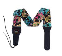 Rayzm Guitar Strap/Bass Strap, Cotton Belt for Acoustic/Electric/Bass Guitar with Pick Pocket & Cool Skull, Adjustable Length, 6.5cm Super Wide for Adults to Play Comfortably (Too Big for Children)