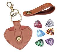 Rayzm Keychain Guitar Picks Holder with 6pcs Picks, Leather Guitar Plectrums Case Bag, Guitar Headstock Strap Button Tie for Acoustic/Electric/Bass Guitars