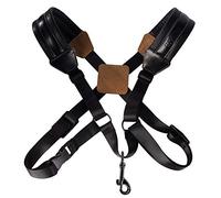 Rayzm Saxophone Strap, Universal Double Shoulder Leather Strap for Sax, Adjustable Padded Harness Strap for Alto Tenor Soprano Baritone Saxophone (L)