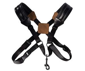rayzm Saxophone Strap, Universal Double Shoulder Leather Strap for Sax, Adjustable Padded Harness Strap for Alto Tenor Baritone Saxophones (S)