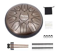 Rayzm Steel Tongue Drum, 6 inches 11 Notes Handpan Tank Drum Kit, Carbon Steel D-Key Percussion Instrument Brown