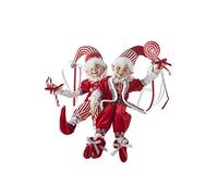 RAZ Imports 2021 Peppermint Parlor 16-inch Posable Elf Figurine, Assortment of 2 Red