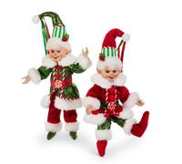 RAZ Imports 7" Traditional Posable Elf Figurine Set of 2 Holiday Elves