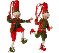 RAZ Imports Elves Christmas Decorations - Red and Green Holly Posable Elf Set, 16 Inch