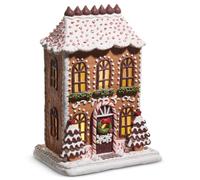 RAZ Imports Lighted Chocolate Frosted Gingerbread House, 13-Inch, Clay Dough