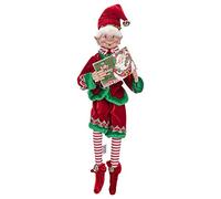 RAZ Imports Posable Christmas Elf, 16" Tall, Red and Green Velvet Outfit with Santa Book, 2019 Reindeer Games Holiday Collection