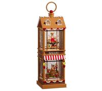 Raz Imports Santa and Elves Lighted Water Two Story Bakery, 12.5-inch Height, Christmas Decor