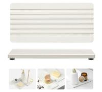 Razborci 2PCS Diatomite Quick Stone Drying Tray Mat for Bathroom & Kitchen Counter, Instant Dry Water Absorbent Drink Bar Coasters,Vanity Sink Caddy Organizer,Dish Soap Sponge Holder, Ivory,8"x3.8"