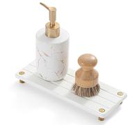 Razborci Instant Dry Sink Caddy Kitchen Sink Organizer, Quick Drying Diatomaceous Earth Stone Sink Tray Sponge Holder Soap Dish, Bathroom Countertop Vanity Dispenser Toothbrush, Gold White, 10" x 4"