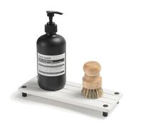 Razborci Instant Dry Sink Caddy Kitchen Sink Organizer, Quick Drying Diatomaceous Earth Stone Sink Tray Sponge Holder Soap Dish, Bathroom Countertop Vanity Dispenser Toothbrush Bottle, White, 10" x 4"