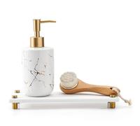 Razborci Water Absorbing Stone Sink Caddy Kitchen Sink Organizer Tray, Diatomite Bathroom Counter Tray, Gold Faucet Drying Mat Coaster Soap Dish Rack Riser Dispenser Sponge Holder, White 10" x 4"