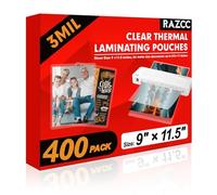 RAZCC Laminating Sheets, 400 Pack Clear Thermal Laminating Plastic Paper Laminator Sheets, 9 x 11.5-Inch, 3mil, Ideal Office or School Supplies