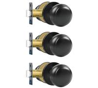 RAZCC Passage Door Knobs, 3 Pack Matte Black Door Knobs,for Hallway & Closet Non-Locking Interior Round Door Handles Keyless Reversible for Left Right Handed Doors