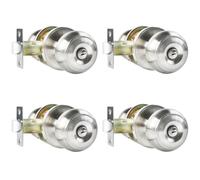 RAZCC Privacy Door Knobs, 4 Pack Satin Nickel Door Knobs with Lock, Bed and Bath Door Knob Interior Keyless Locksets, Round Door Handles Reversible for Left Right Handed Doors