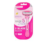 Raze Silk 5 Blade Women’s Razor with Refill - Sensitive Skin Razor with Vitamin E & Aloe Lubricating Strip - Reusable Handle for Smooth Shave - Compatible with Venus Handles