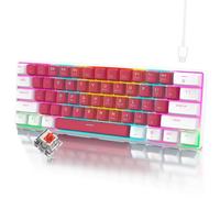 RAZEAK Portable 60% Mechanical Gaming Keyboard, Compact 61 Keys Mini USB-C Computer Keyboard Red Switch for Windows PC Laptop - Whiter/Red