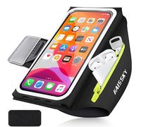 Razobws 6.8'' Running Phone Holder with Earphone Bag, Running Armband for iPhone 17 16 15 14 13 Pro Max Galaxy S25 S24 S23 Waterproof Armband for Thick Phone Case with Adjustable Strap Car Key Pocket