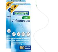 RAZOKO 3-in-1 Floss for Braces, 120 Pre-Cut Strands | Floss Threaders, Spongy & Regular Floss for Bridges & Wide Gaps