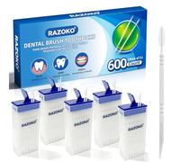 RAZOKO 600 Pack Interdental Toothpicks - Dual-Head Dental Brushes for Plaque Removal & Teeth Cleaning - Includes 5 Portable Pocket Cases - Perfect for Travel, Home & Office Daily Oral Care