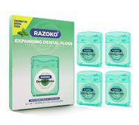 RAZOKO Coconut Oil Expanding Dental Floss - Gentle on Teeth & Gums, Kid-Friendly, Waxed, Light Mint Flavor, PTFE & PFAS Free, 4 Spools - Mint Flavor