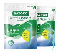RAZOKO Dental Floss Picks | Toothpick, Shred-Resistant Floss, Easy Grip Handle, Fresh Mint Flavor, 400 Count (Pack of 2)