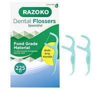 RAZOKO Dental Floss Picks | Toothpick, Shred-Resistant Floss, Easy Grip Handle, Fresh Mint Flavor, 75 Count (Pack of 3)