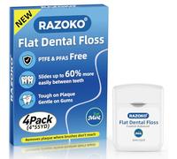 RAZOKO Flat Dental Floss, PFAS & PTFE Free, Shred Resistant, Gentle on Gums, Ultra-Smooth for Deep Cleaning, Natural Wax, Cool Mint, 4 Pack (55 Yards) - for Adults & Kids