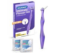 RAZOKO Flosser Kit, Shred-Resistant, Insert & Rotate 90° to 135° for Hard-to-Reach Areas, PTFE & PFAS Free, 1 Handle + 120 Refill Heads, Purple