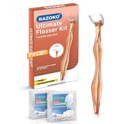 RAZOKO Flosser Kit, Shred-Resistant, Insert & Rotate 90° to 135° for Hard-to-Reach Areas, PTFE & PFAS Free, 1 Handle + 120 Refill Heads, Orange