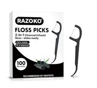 RAZOKO Natural Dental Floss Picks High Toughness Charcoal Toothpicks Sticks-Vegan,Eco-Friendly Sustainable Flossers for Teeth Cleaning (100 Count)
