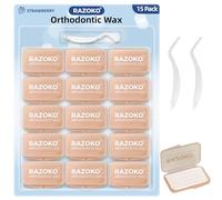 RAZOKO Orthodontic Wax for Braces Aligners Dental Wax Food Grade Orthodontic Wax Strips Strawberry Flavor 750 Precut Wax Dots(15 Pack)