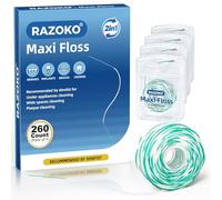 RAZOKO Threader Floss for Braces,Implants and Wide Tooth Gaps -260 Count Pre-Measured Strands 2-in-1 Expanding Waxed Dental Floss for Deep Clean,Light Mint Flavored