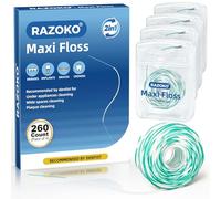 RAZOKO Threader Floss for Braces,Implants,Bridges-2 in 1 Fluffy Waxed Dental Floss with Pre-Cut Strands for Deep Clean,PFAS Free | Mint Flavored 260 Count (Pack of 4)