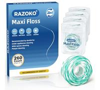 RAZOKO Threader Floss for Braces,Implants,Bridges-260 Count Pre-Measured Strands 2-in-1 Expanding Waxed Dental Floss for Deep Clean,Light Mint Flavored