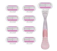 Razor Blades for Venus, Razors for Women, Pubic Hair Razor, 8PCS Pink Razors Heads with Pink Handle, 3 Layer Blade & Pivoting Head, Washable Easy to Replace