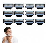 Razor Blades Refills Compatible with Gillette Mach 3, Men's Manual Shaver Cartridges with Double Lubrication Strip, 12pcs