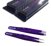 Razor Edge Tweezers Stainless Steel Professional in Multi Colors 9.5cm Set (Purple)