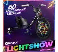Razor RipRider 360 Lightshow - Trike with Rear Casters and with Motion-Activated Multi-Color Lights, 3 Wheeled Drifting Ride-On for Kids Ages 5 and Up