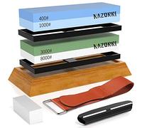 Razorri Solido 2 in 1 Knife Sharpening Stone Set | Whetstone Knifesharpener | 2 Sides Grit 400/1000, 3000/8000, with Bambu Non-Slip Base & Angle Guide | 18 x 6 x 3 cm